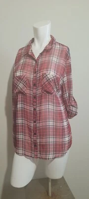 Xhilaration Small Top Shirt button front plaid lace sheer lightweight pockets - Image 1 of 4