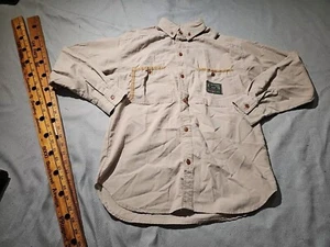 Vintage Gitano Kids Shirt Youth Boys 10-12 Beige Button Up 90s Leather Trim - Picture 1 of 12
