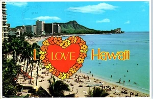 Cartolina I Love Hawaii, Waikiki Beach e Diamond Head, Hawaii - Foto 1 di 2