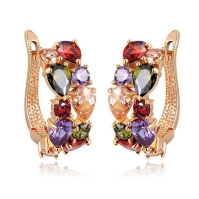 Aretes Monalisa Natural Morganita Amatista Granate Chapados en Oro Rosa Flor Foto 1 de 4