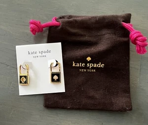 Kate Spade New York Lock & Spade Padlock Huggie Hoop Earrings- Black & Gold NWOT - Picture 1 of 4