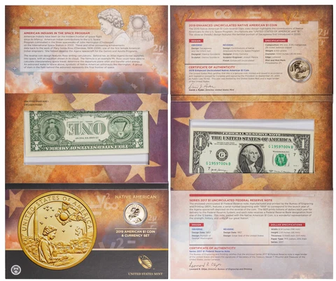 2019 Native American Enhanced Uncirculated Dollar Coin and Currency Set GEM BU Cover