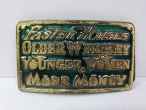 VINTAGE 1977 The Great American Belt Buckle Co Chicago faster horses More Money - Picture 1 of 2