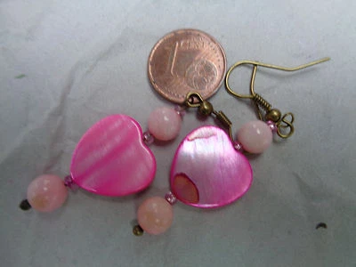 Handgefertigte Designer Ohrhänger im Bronzelook mit Perlmutt - Bild 1 von 2