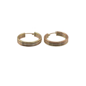 9ct 9k Tri Tone Gold Trio Ring Round Hoop Earrings 23mm 3.22 Grams. Brand New - Picture 1 of 8