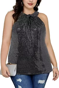 Women's Plus Size Sequin Tank Tops Glitter Halter Neck Keyhole Sz 22W - Picture 1 of 17