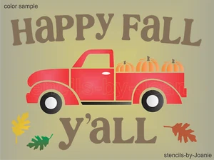 Joanie Stencil Happy Fall Y'all Vintage Red Market Truck Fall Pumpkin DIY Signs - Picture 1 of 8