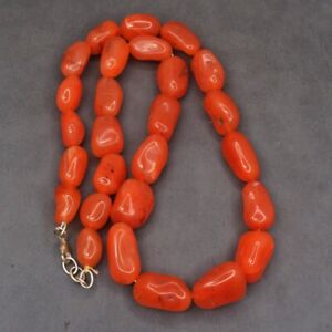  Handgefertigte Damen-Halskette 466,00 kt natürlich orange Karneelperlen SK 32 E514
