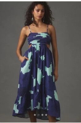 NUEVO Vestido Anthropologie Hutch Sin Mangas Babydoll Recortado Midi Azul Solero Talla L Foto 1 de 4