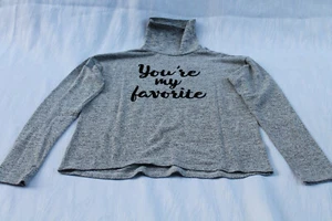 Mädchen Langarmshirt Pulli Pullover 146 152 H&M grau meliert Aufdruck Rollkragen - Bild 1 von 5