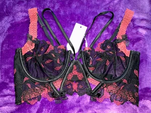FOR LOVE & LEMONS Victorias Secret IVY Bra Underwire Bustier Black Red S New! - Picture 1 of 9