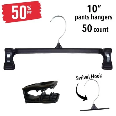 Black Clothes Hangers with GRIP CLIPS-10" pants-Lot of 50*SALE*50% off(IT#30) - Image 1 of 4