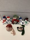 Lot Of 7 Snowman Plush 4.5" Standing Figurine, Cloth Ornaments Pre Owned