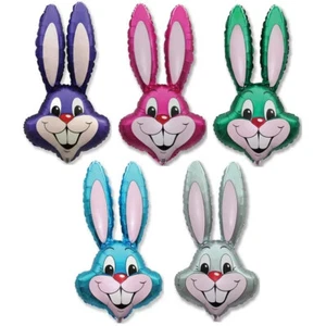 5 Count 37" Gray, Green, Pink, Blue and Purple Rabbit Bunny Head Mylar Balloons - Picture 1 of 1