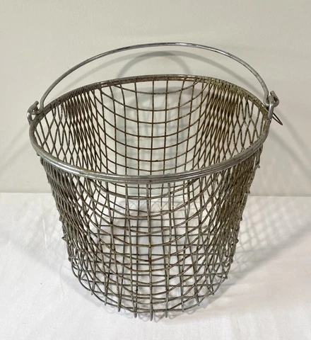 Vintage French Metal Wire Harvest Basket With Bail Handle Woven Mesh Stunning!! Cover