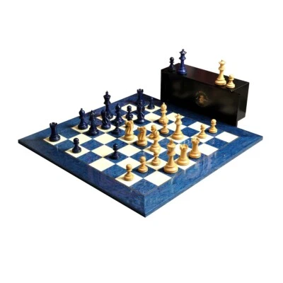The Grandmaster Chess Set, Box, & Board Combination - 4" King - Blue Gilded - Image 1 of 4
