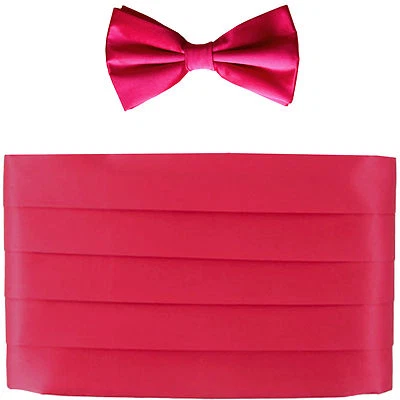 NEW in box Men's formal 100% SILK Cummerbund, bowtie set solid HOT PINK wedding  - Image 1 of 3