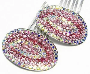 2 PIEZAS OVALADO ROSA AUSTRIACO ESTRÁS CRISTAL PEINES PEINE PASADOR CLIP C1159P - Imagen 1 de 3