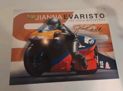 Tarjeta postal de héroe de motocicleta autografiada por Jianna Evaristo de la NHRA Pro Stock Foto 1 de 2
