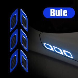 6pcs Car Vent Edge Bumper Decal Blue Reflective Sticker Carbon Fiber Accessories