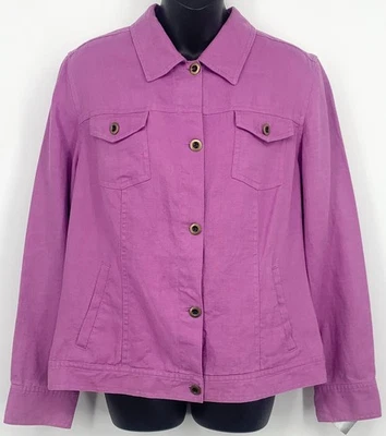 Новый Charter Club женщин джинсовой ткани куртка большой фиолетовый льняное пальто карманы на пуговицах - Изображение 1 из 4