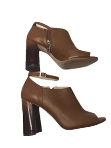 Louise Et Cie Kieran Womens 7M/37.5 Tan Leather Open Toe Ankle Strap Shoes Zip - Picture 1 of 8