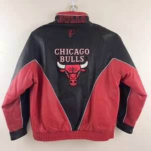 Vintage 90s Pro Player Daniel Young NBA Chicago Bulls Leather Jacket Size XL - Picture 1 of 11