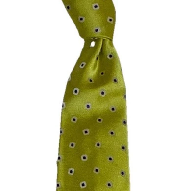 Corbata de Colección Lauren Ralph Lauren Verde Lima con Blanco y Cuadrados Azul 100% Seda Hecha a Mano Foto 1 de 4
