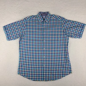 Bugatchi Uomo Shirt Mens Large Blue Yellow Classic Fit Button Up Short Sleeve - Picture 1 of 10