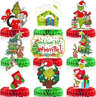 9 Piezas Decoraciones de Mesa de Navidad, Centros de Mesa de Navidad Nido de Abeja Whoville Navidad Foto 1 de 4