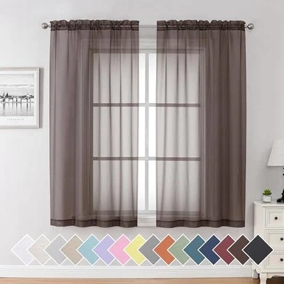 Cortinas transparentes 63 pulgadas de largo 2 paneles, sólidas 40" W x 63" L (paquete de 2) chocolate Foto 1 de 4
