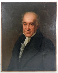 ⚜️ ANTICO QUADRO RITRATTO VOLTO UOMO BORGHESE DIPINTO OLIO TELA EPOCA 1800 - Foto 1 di 6