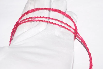 Natural Rubí Rojo Piedra Preciosa 2.5MM Perlas con Caras 925 Plata 20" 2 Capas - Imagen 1 de 4