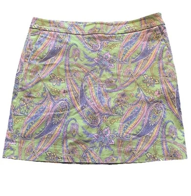 Falda de Golf Ralph Lauren Skort Paisley Verde Púrpura Rosa Talla 6 Mezcla de Algodón Preppy Foto 1 de 4