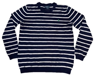 Polo Ralph Lauren Youth L 14-16 Navy White Striped Knit Sweater Green Pony - Picture 1 of 6