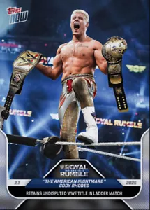 2025 Topps NOW 2.1.25 Royal Rumble Retains WWE Title Ladder CODY RHODES Digital - Foto 1 di 1