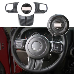 4x Car Steering Wheel Trim Cover For Jeep Wrangler JK JKU 2011-2017 Carbon Fiber - Bild 1 von 7