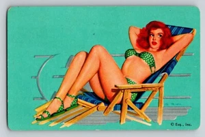 Tarjeta de juego bikini de intercambio de tarjetas de intercambio de tarjetas pelirrojas pinup verde lunares - Imagen 1 de 2
