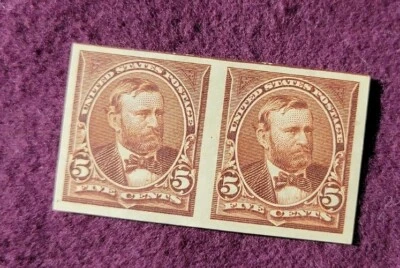 5 cent U.S. Grant Die Proof PAIR on stamp paper - Scott# 270P - Mint - Image 1 of 4