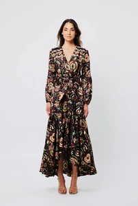 Elliatt Lucy Dress Size L Black Multicoloured Long Sleeved Maxi - Picture 1 of 8