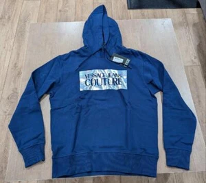 $425 Mens Versace Jeans Couture Bonded Logo Pullover Hoodie Navy Large - Picture 1 of 5