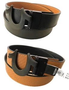 True Religion Men Reversible Belt TR301347 Black/Tan Heavy weight Horseshoe - Picture 1 of 10