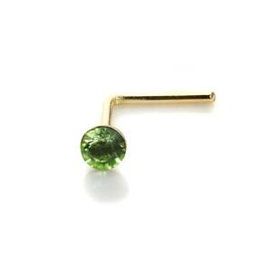 9ct Yellow Gold 2mm Round Crystal Nose Stud L Pin - 17 Coloured Studs