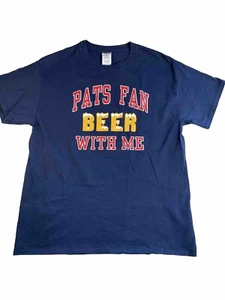 New England Patriots Shirt Men's Large Beer Pats Fan Blue Short Sleeve NFL - Picture 1 of 7