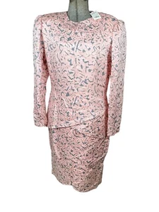 Pink Silk Dress Vintage 80's Nancy Shaffer Geometric Sz 12 -Mid Length New w/Tag - Picture 1 of 9