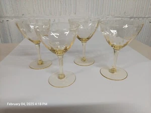 Set of 4 Standard Glass Style Depression Era Champagne Cut Sherbet Yellow/Topaz - Picture 1 of 10
