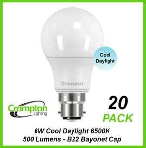 20 x LED 6W Light Globes Bulbs Lamps A60 Bayonet BC Cool White Daylight 6500K - Picture 1 of 5