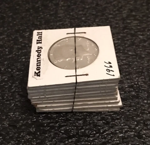 KENNEDY HALF DOLLAR  CIRCULATED LOT OF 10 COINS IN MYLAR; 1966, SILVER CLAD! Cover
