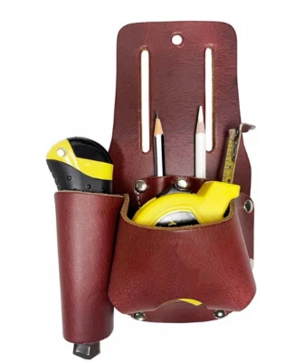 Men waist Bag belt pack Tape measure holder tool case Cow Leather brown H644 - Image 1 of 4