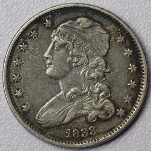 1833 Capped Bust Quarter AU Details Cleaned Cover